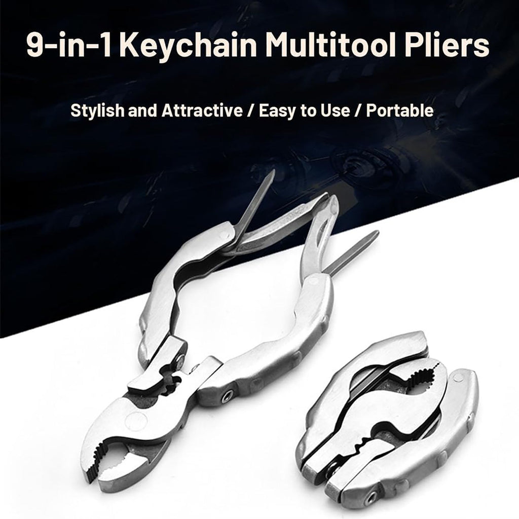 9-in-1 Keychain Multitool Pliers, Compact Pocket Tool, Stainless Steel Mini Folding Gear, Screwdrivers, Wire Cutter, Stripper, Crimper, Bottle Opener, Camping Hiking Repair