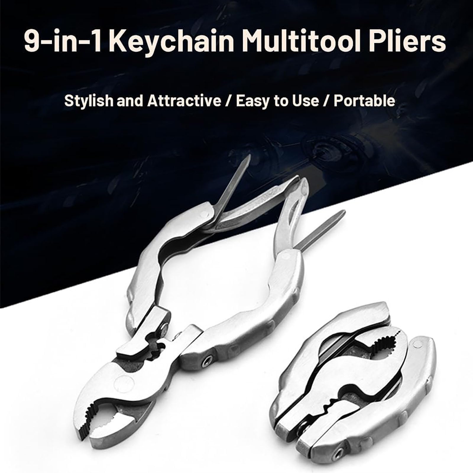 9-in-1 Keychain Multitool Pliers, Compact Pocket Tool, Stainless Steel Mini Folding Gear, Screwdrivers, Wire Cutter, Stripper, Crimper, Bottle Opener, Camping Hiking Repair