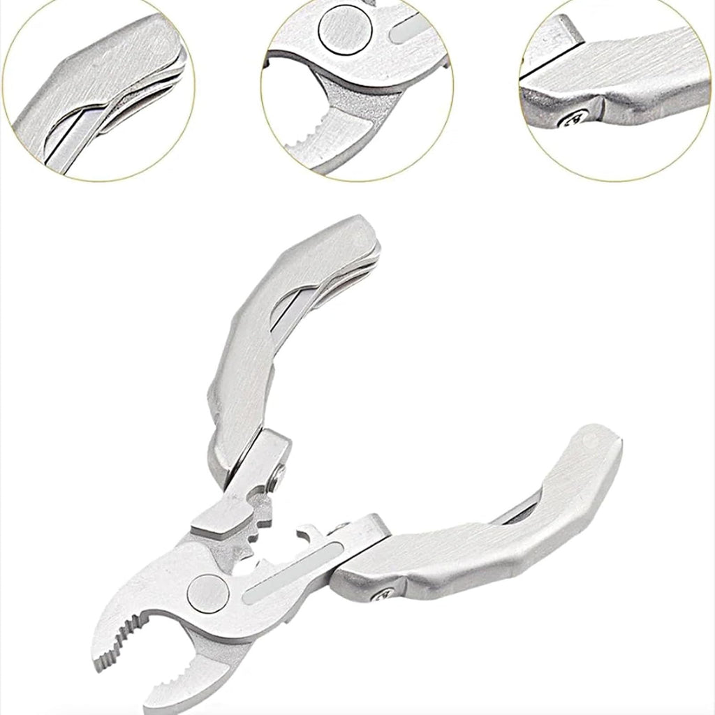 9-in-1 Keychain Multitool Pliers, Compact Pocket Tool, Stainless Steel Mini Folding Gear, Screwdrivers, Wire Cutter, Stripper, Crimper, Bottle Opener, Camping Hiking Repair