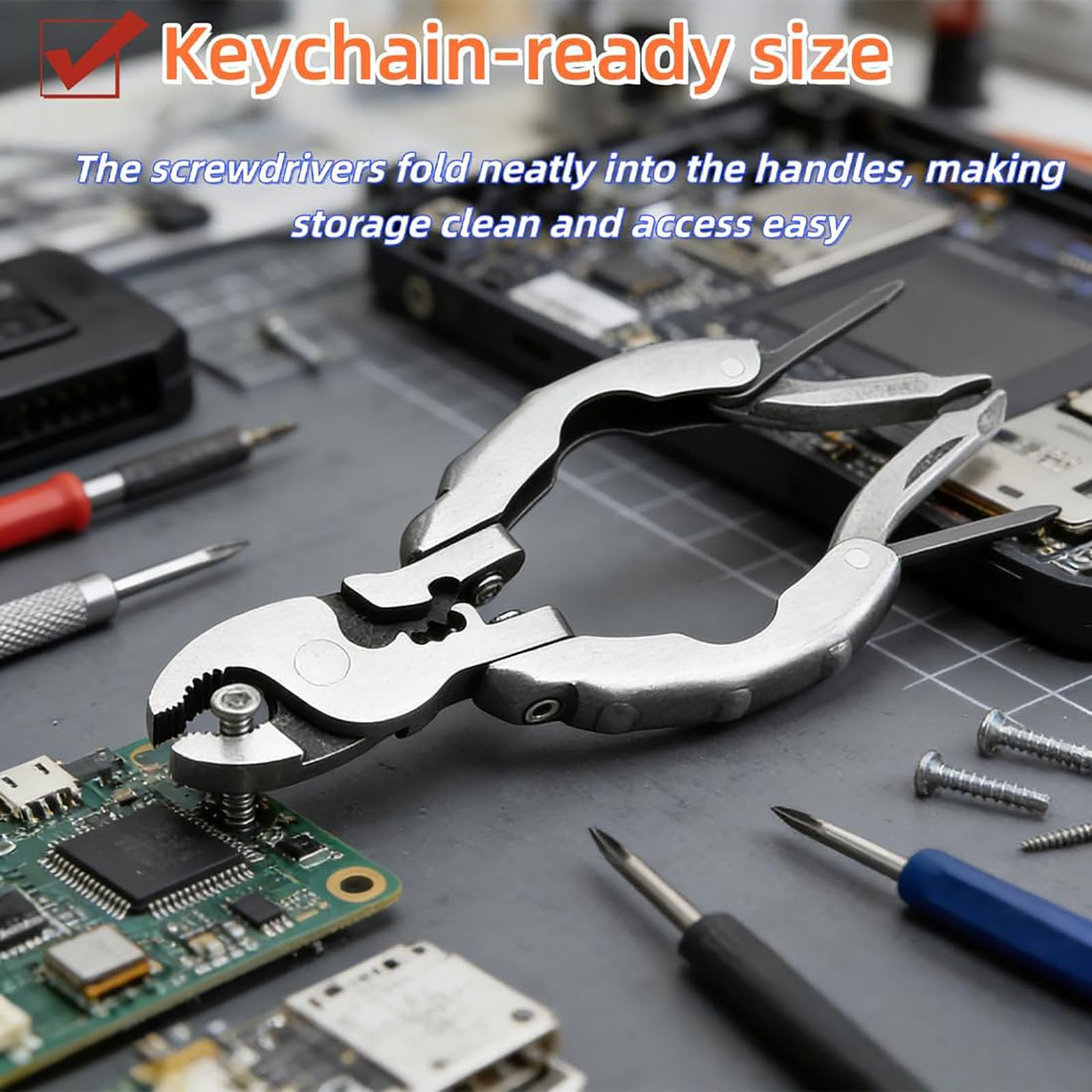 9-in-1 Keychain Multitool Pliers, Compact Pocket Tool, Stainless Steel Mini Folding Gear, Screwdrivers, Wire Cutter, Stripper, Crimper, Bottle Opener, Camping Hiking Repair