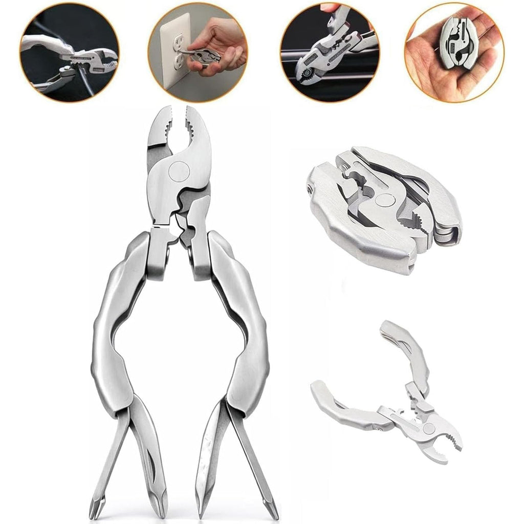 9-in-1 Keychain Multitool Pliers, Compact Pocket Tool, Stainless Steel Mini Folding Gear, Screwdrivers, Wire Cutter, Stripper, Crimper, Bottle Opener, Camping Hiking Repair