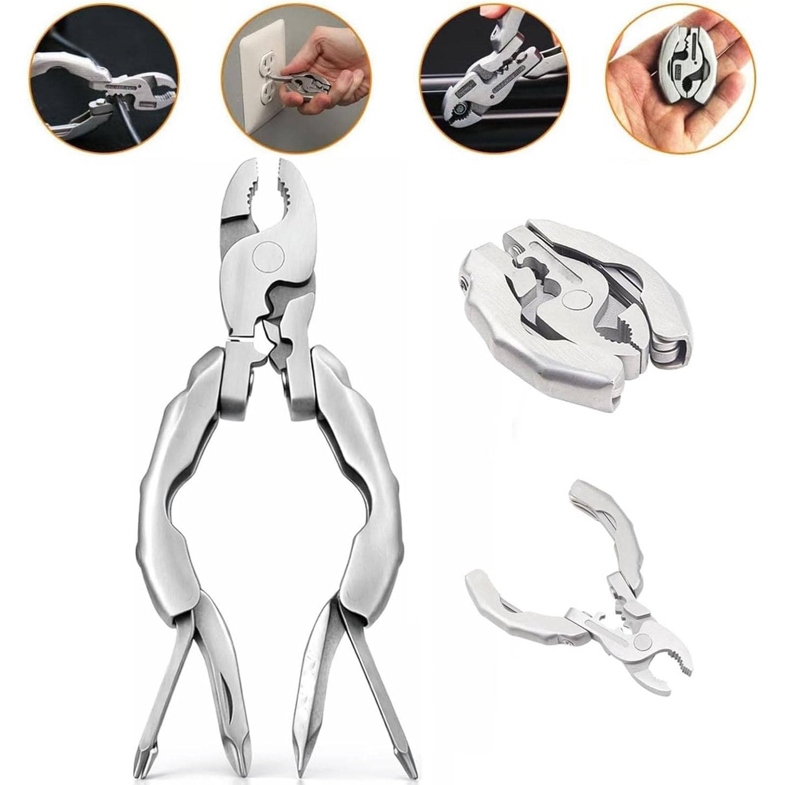 9-in-1 Keychain Multitool Pliers, Compact Pocket Tool, Stainless Steel Mini Folding Gear, Screwdrivers, Wire Cutter, Stripper, Crimper, Bottle Opener, Camping Hiking Repair