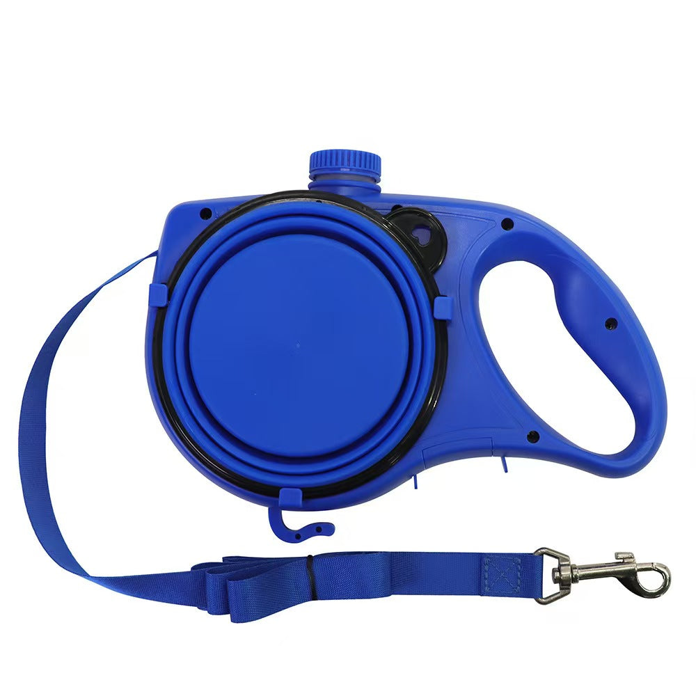 4-in-1 Retractable Dog Leash with Water Bottle, Foldable Bowl & Waste Bag Dispenser, 360° Swivel Non-slip Handle