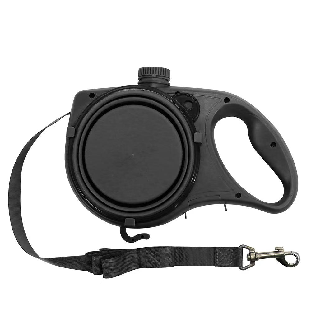 4-in-1 Retractable Dog Leash with Water Bottle, Foldable Bowl & Waste Bag Dispenser, 360° Swivel Non-slip Handle
