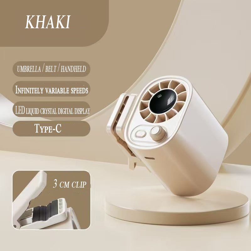 Mini portable clamp fan, with low noise design, can be clamped onto shirts/around the waist. It is a personal cooling fan for outdoor travel and work