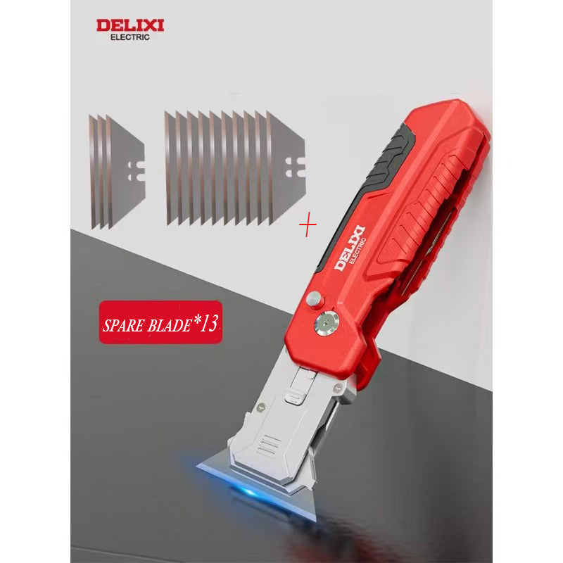 DELIXI 2-in-1 Utility Knife Scraper,Folding Utility Scraper Tool,Heavy-Duty Zinc Alloy Body, SK2 Black Blade Storage & Replacements, Razor Blade Scraper, Cardboard Cutter, EDC Tools and Gadgets for Home, Office fathersdaygift