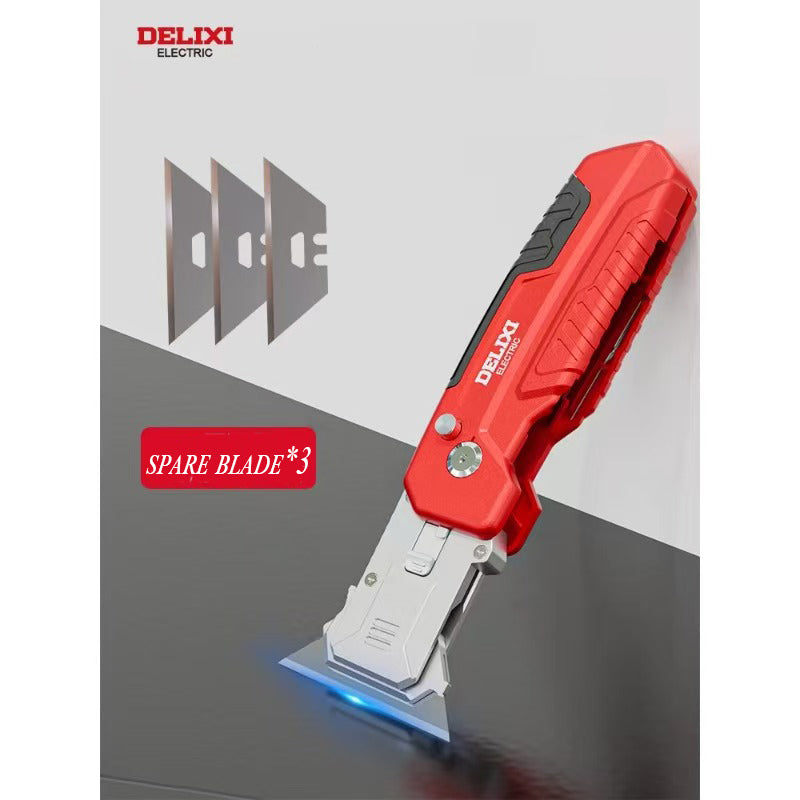 DELIXI 2-in-1 Utility Knife Scraper,Folding Utility Scraper Tool,Heavy-Duty Zinc Alloy Body, SK2 Black Blade Storage & Replacements, Razor Blade Scraper, Cardboard Cutter, EDC Tools and Gadgets for Home, Office fathersdaygift