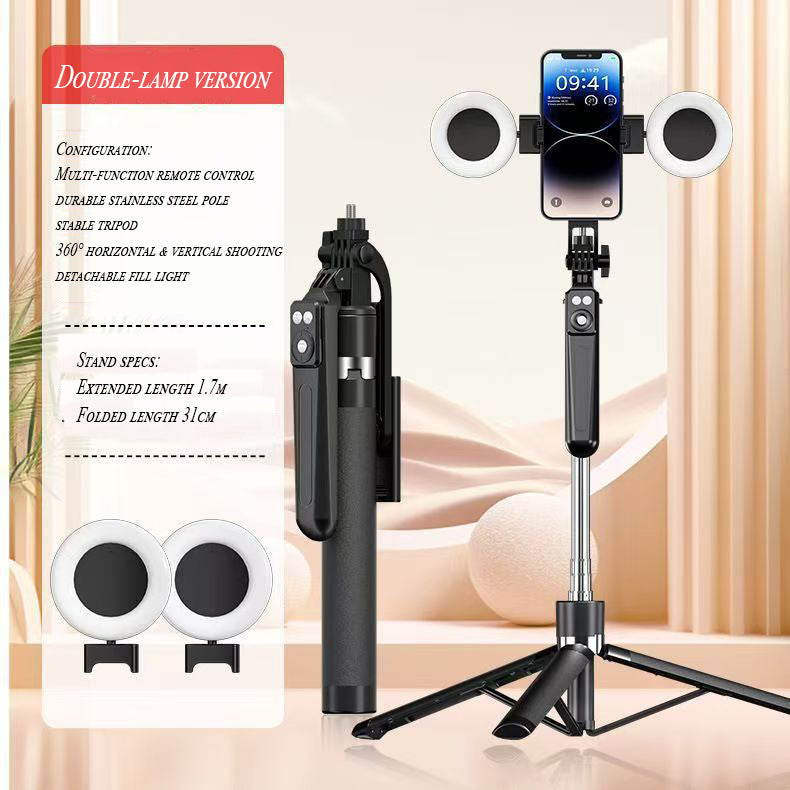 B16 Selfie Stick Tripod with Ring Light 360°Rotation, Dual Fill Lights, Selfie Light，Wireless Remote for iPhone Android phone tripod for Vlog stand content Gifts