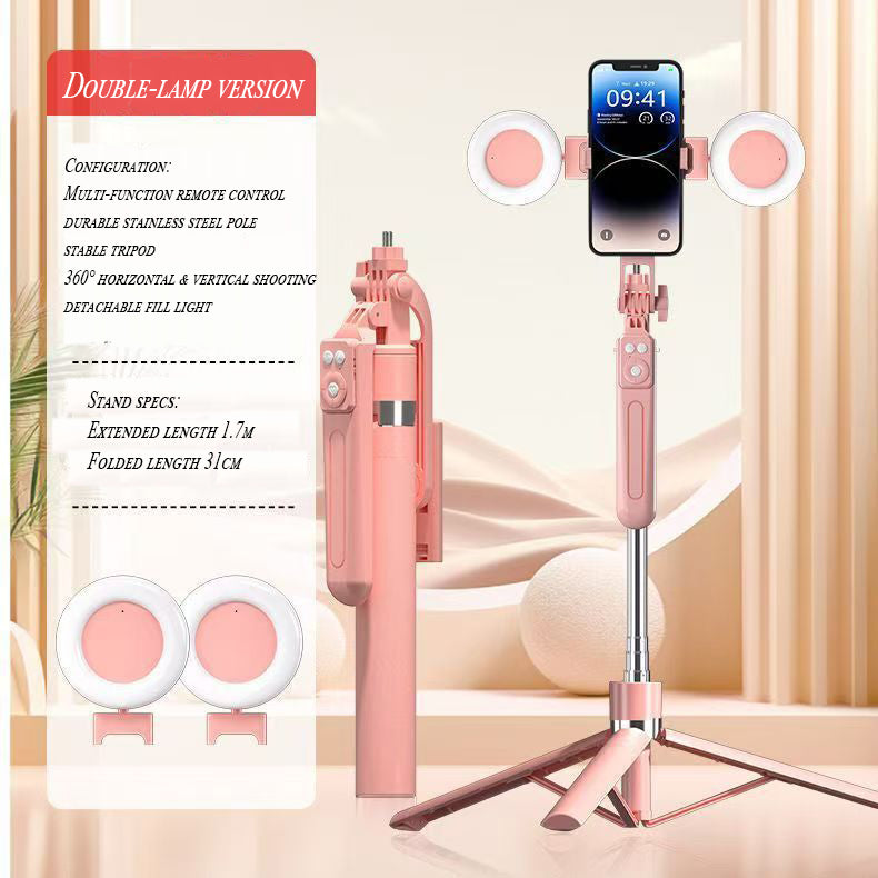 B16 Selfie Stick Tripod with Ring Light 360°Rotation, Dual Fill Lights, Selfie Light，Wireless Remote for iPhone Android phone tripod for Vlog stand content Gifts