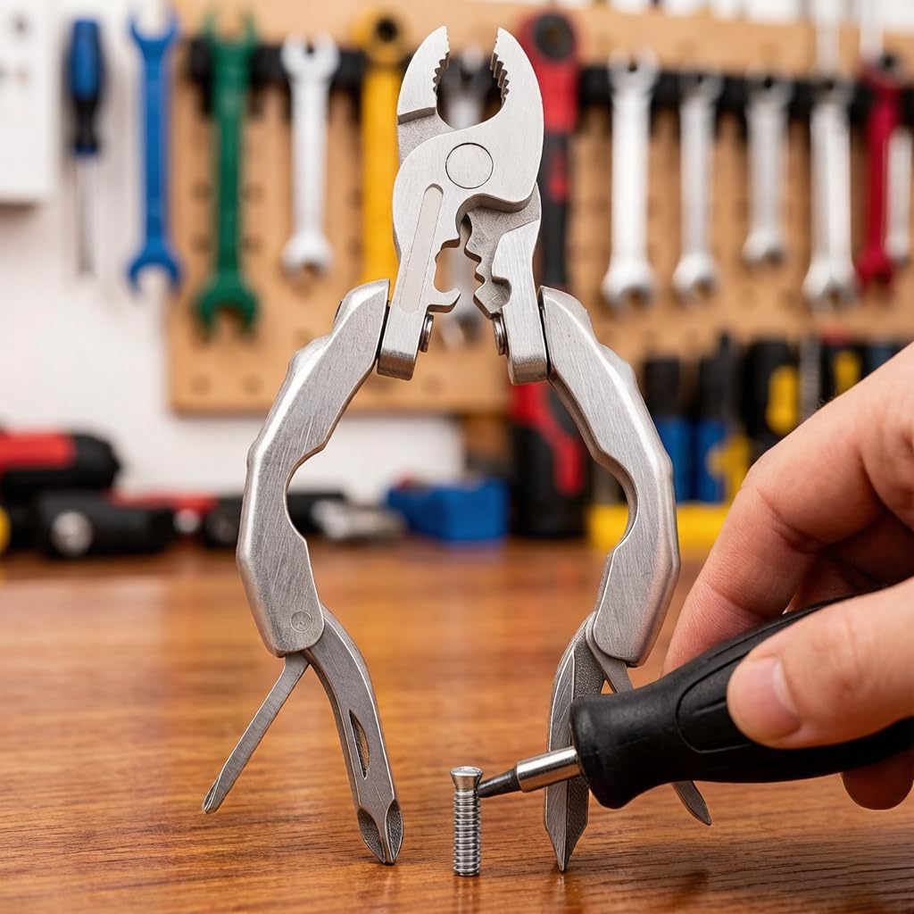 9-in-1 Keychain Multitool Pliers, Compact Pocket Tool, Stainless Steel Mini Folding Gear, Screwdrivers, Wire Cutter, Stripper, Crimper, Bottle Opener, Camping Hiking Repair