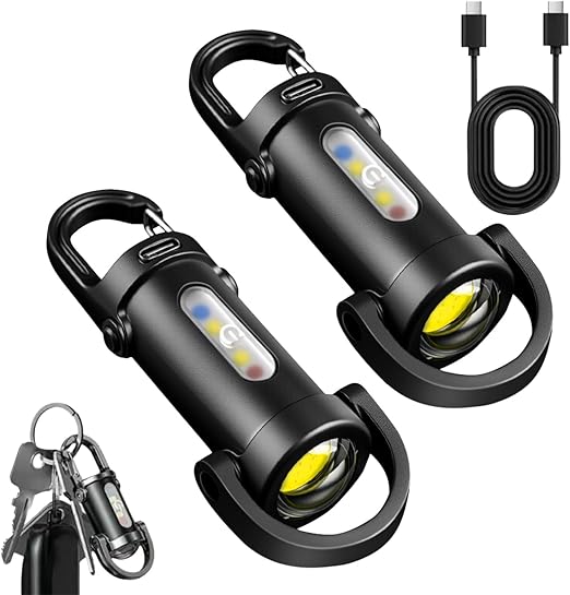 Rechargeable keychain flashlight, high-brightness emergency small flashlight, COB keychain work light flashlight (7 lighting modes), emergency power supply, suitable for use when walking, searching and hiking.