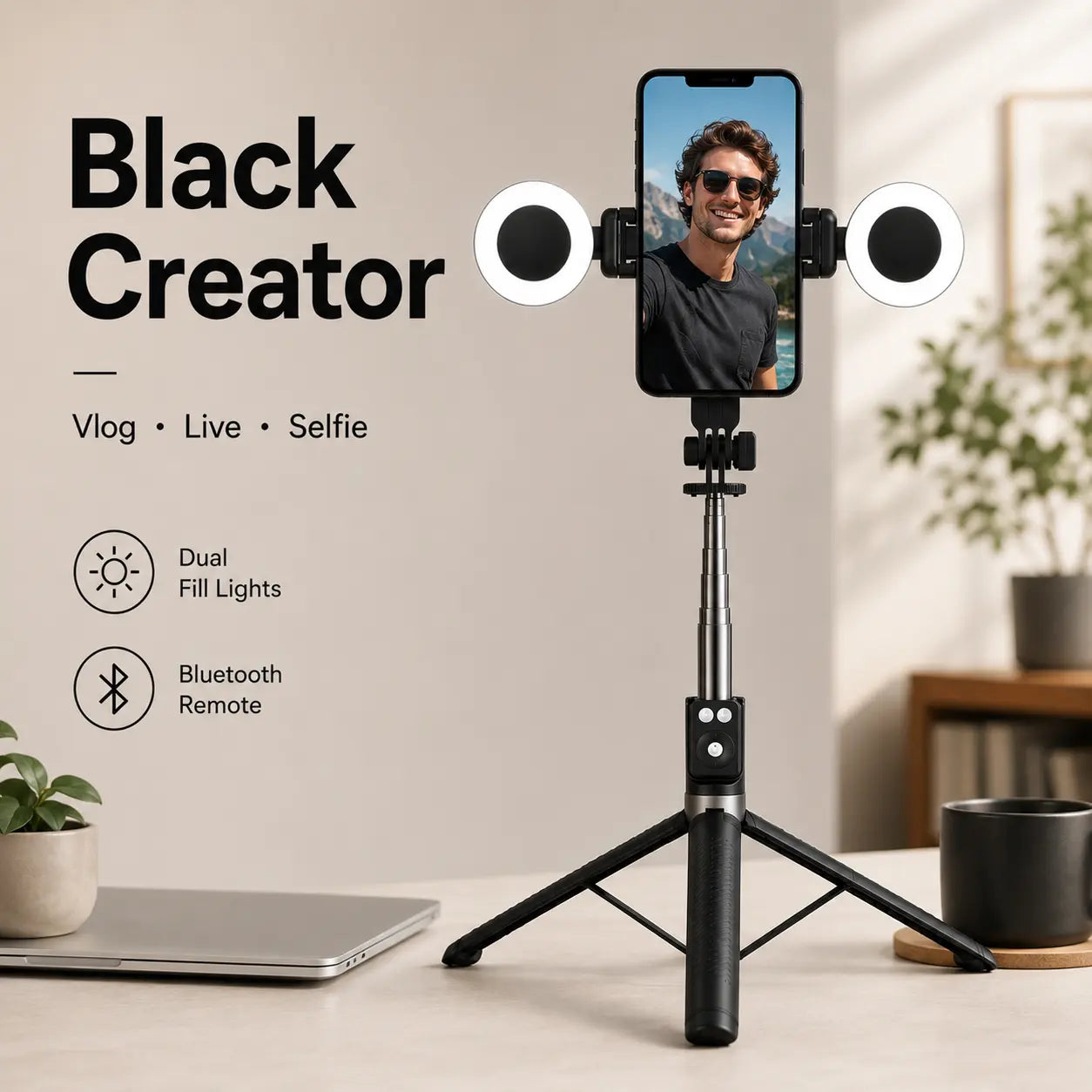 B16 Selfie Stick Tripod with Ring Light 360°Rotation, Dual Fill Lights, Selfie Light，Wireless Remote for iPhone Android phone tripod for Vlog stand content Gifts