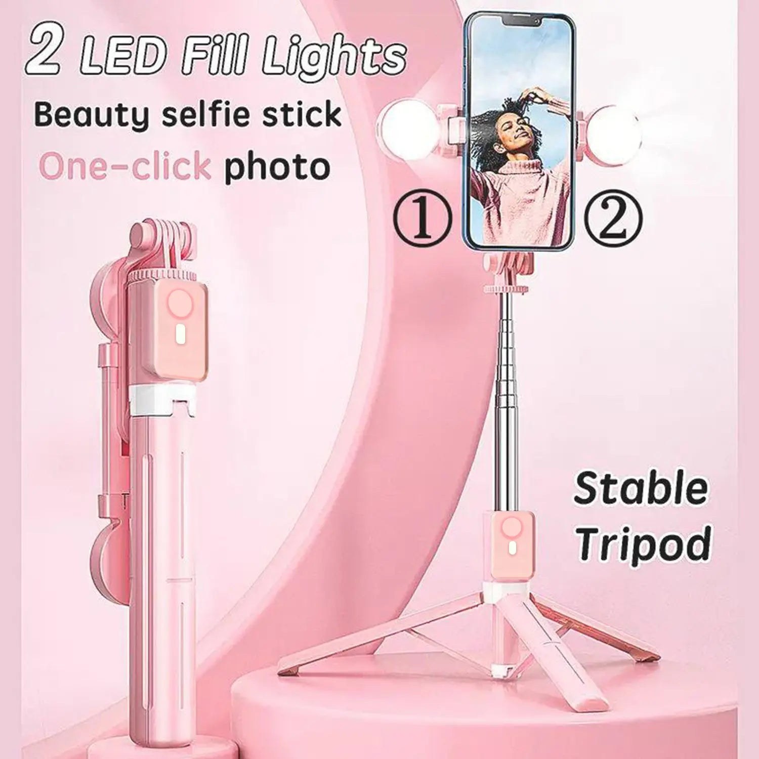 B16 Selfie Stick Tripod with Ring Light 360°Rotation, Dual Fill Lights, Selfie Light，Wireless Remote for iPhone Android phone tripod for Vlog stand content Gifts