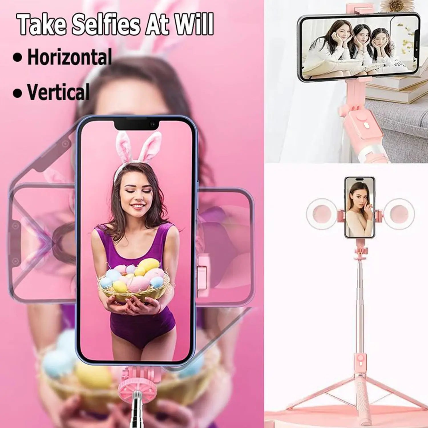 B16 Selfie Stick Tripod with Ring Light 360°Rotation, Dual Fill Lights, Selfie Light，Wireless Remote for iPhone Android phone tripod for Vlog stand content Gifts
