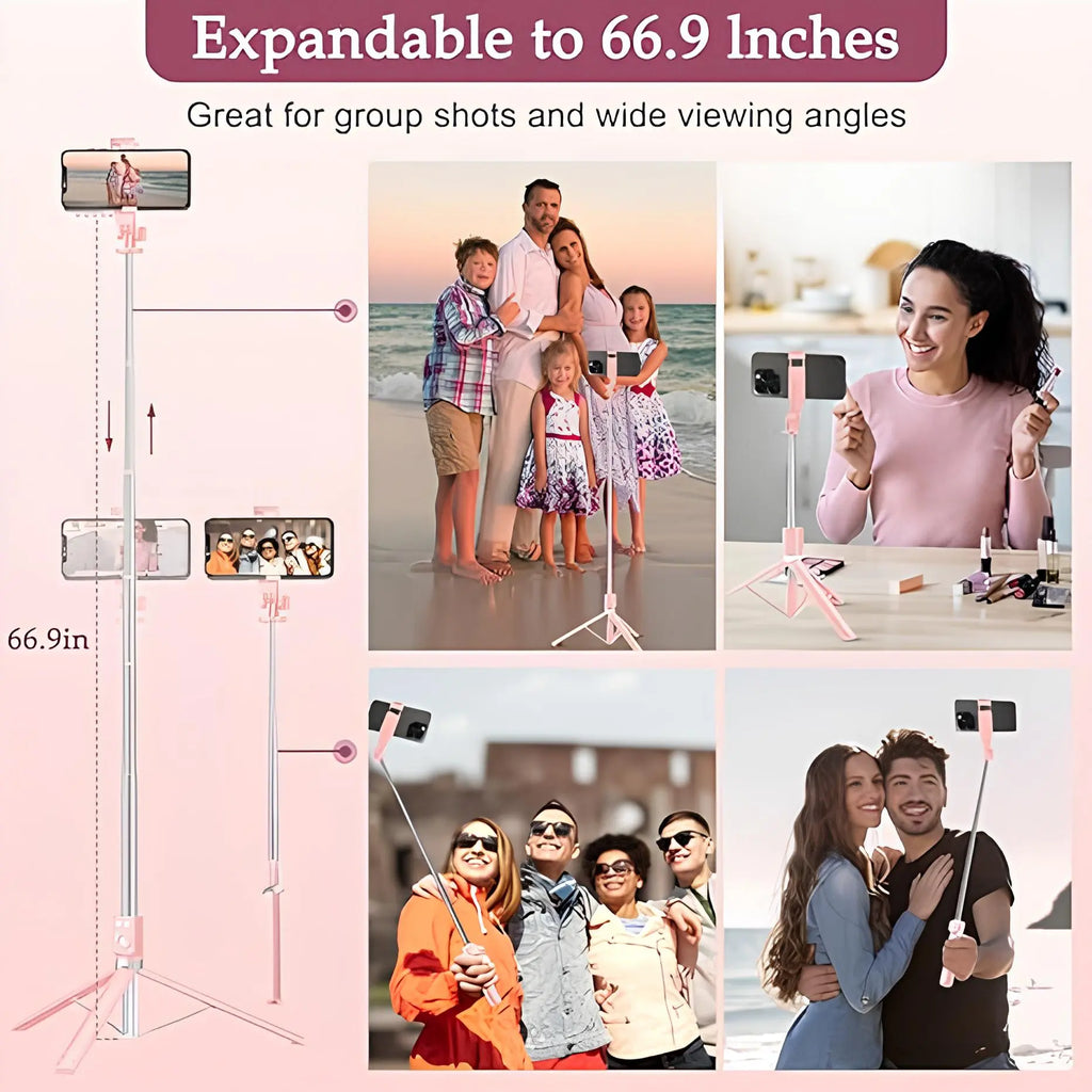 B16 Selfie Stick Tripod with Ring Light 360°Rotation, Dual Fill Lights, Selfie Light，Wireless Remote for iPhone Android phone tripod for Vlog stand content Gifts