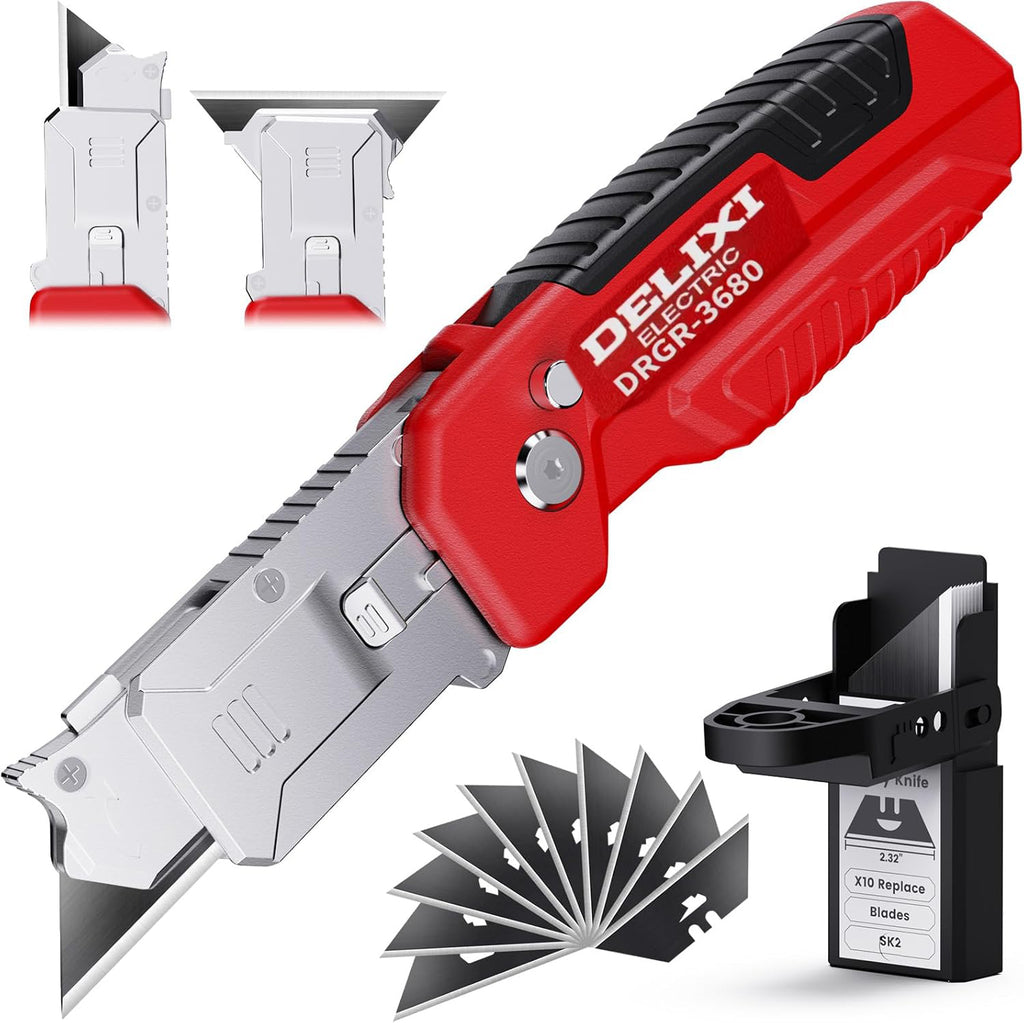 DELIXI 2-in-1 Utility Knife Scraper,Folding Utility Scraper Tool,Heavy-Duty Zinc Alloy Body, SK2 Black Blade Storage & Replacements, Razor Blade Scraper, Cardboard Cutter, EDC Tools and Gadgets for Home, Office fathersdaygift