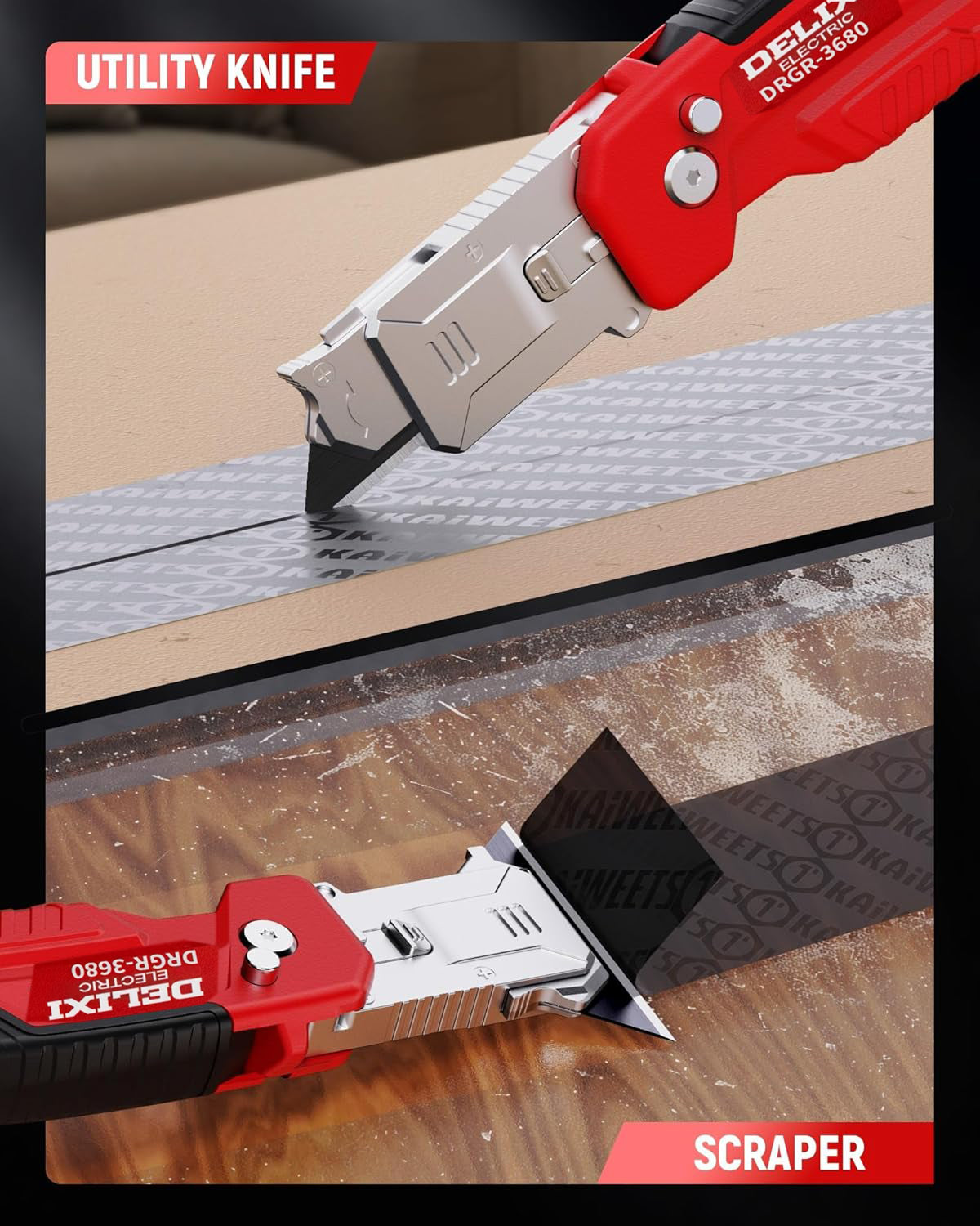 DELIXI 2-in-1 Utility Knife Scraper,Folding Utility Scraper Tool,Heavy-Duty Zinc Alloy Body, SK2 Black Blade Storage & Replacements, Razor Blade Scraper, Cardboard Cutter, EDC Tools and Gadgets for Home, Office fathersdaygift