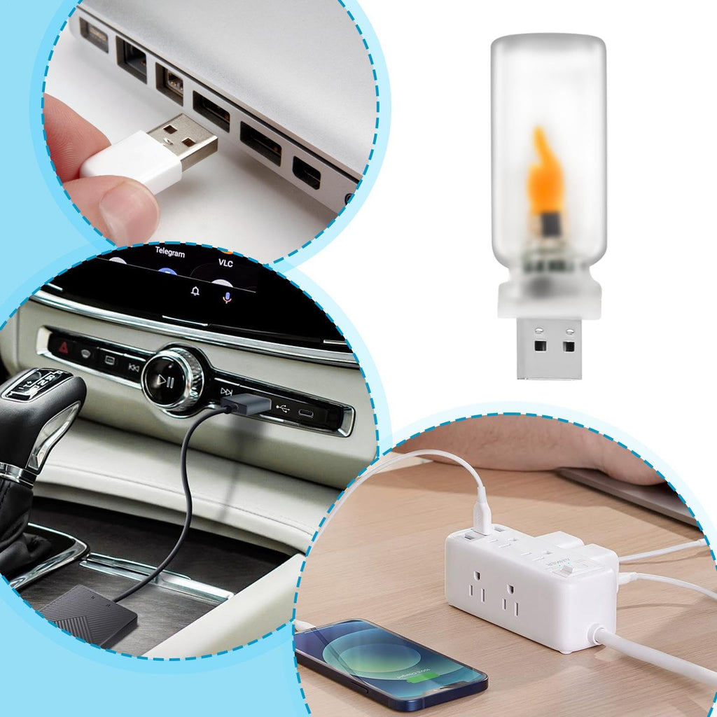 USB Plug-in LED Flame Effect Lamp, Compact Vintage Flameless Lighting for Home Party Bedroom Holiday Outdoor Use