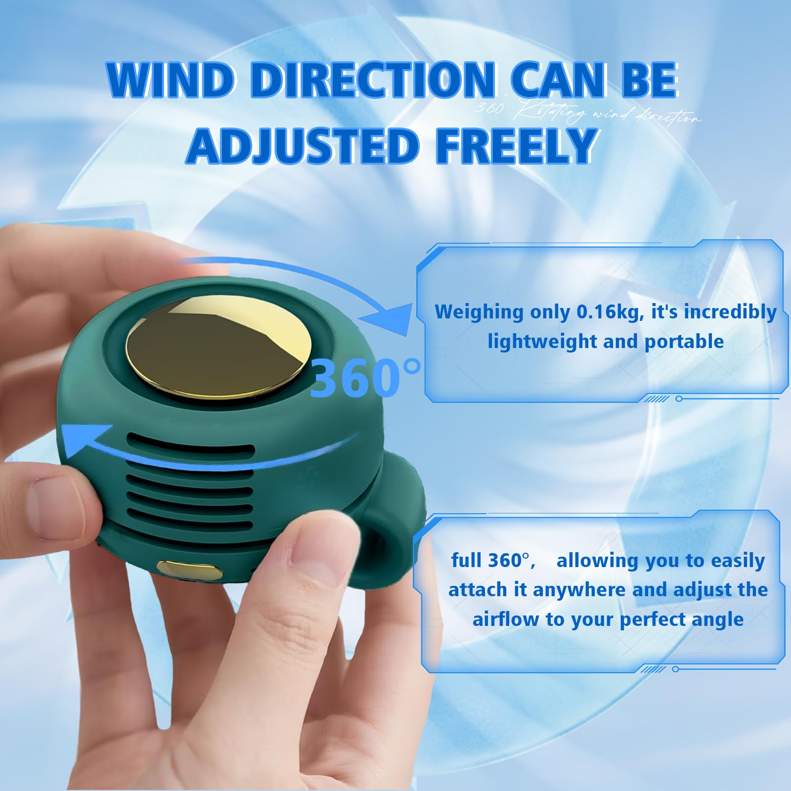 Portable Silent Mini Bladeless Fan, Clip On Waist & Neck Fan, Rechargeable Clip-On Hands-Free Fans 3 Speeds, Wearable Cooling Fans for Outdoor/Travel/Office/Shirt