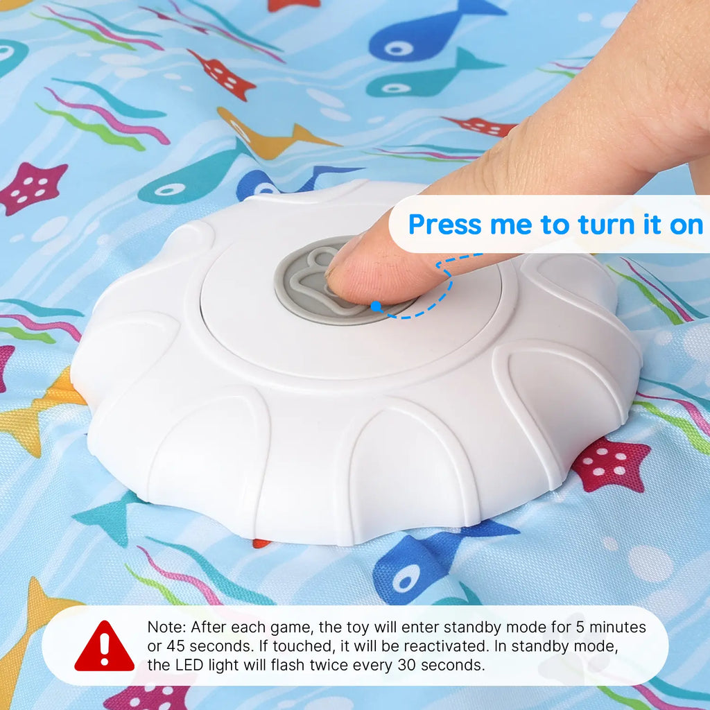 Interactive Cat Toy Mat with 360° Rotating Feather, Automatic Electronic Cat Teaser Toy, Fish & Star Printed Cat Play Mat for Indoor Cats, Stimulating Hunting & Chasing Game