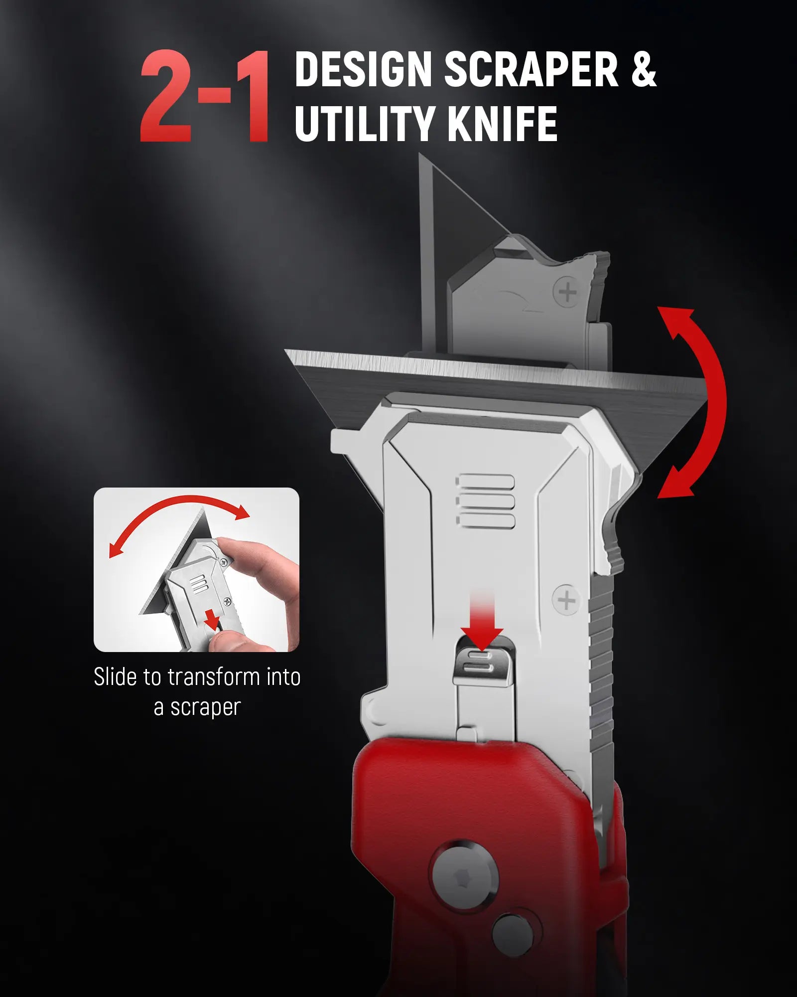 DELIXI 2-in-1 Utility Knife Scraper,Folding Utility Scraper Tool,Heavy-Duty Zinc Alloy Body, SK2 Black Blade Storage & Replacements, Razor Blade Scraper, Cardboard Cutter, EDC Tools and Gadgets for Home, Office fathersdaygift