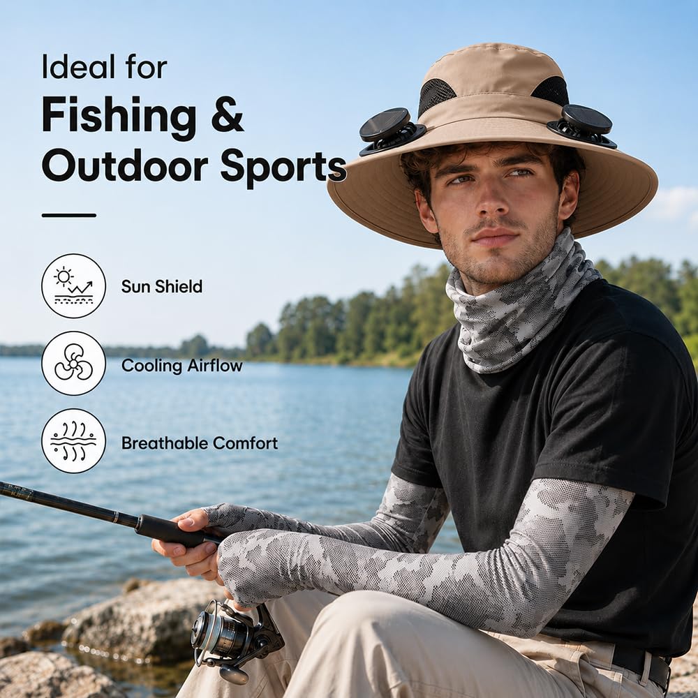 Final 3 Hours: 60%OFF 🔥Solar Fan Hat, Hat with Fans Solar Powered, Outdoor Wide Brim Sun Hats with 2 Fans,