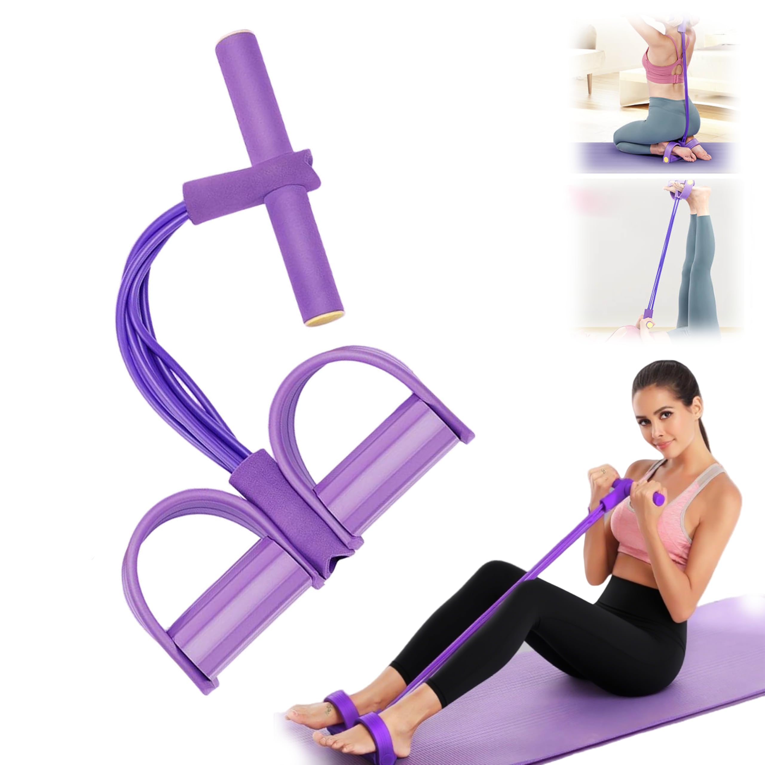 4 tube/6 tube/8 tube Resistance Band with Pedal - Elastic Sport Home Fitness Elastic Stretcher with Non-Slip Handles for Abdominal and Full Workout