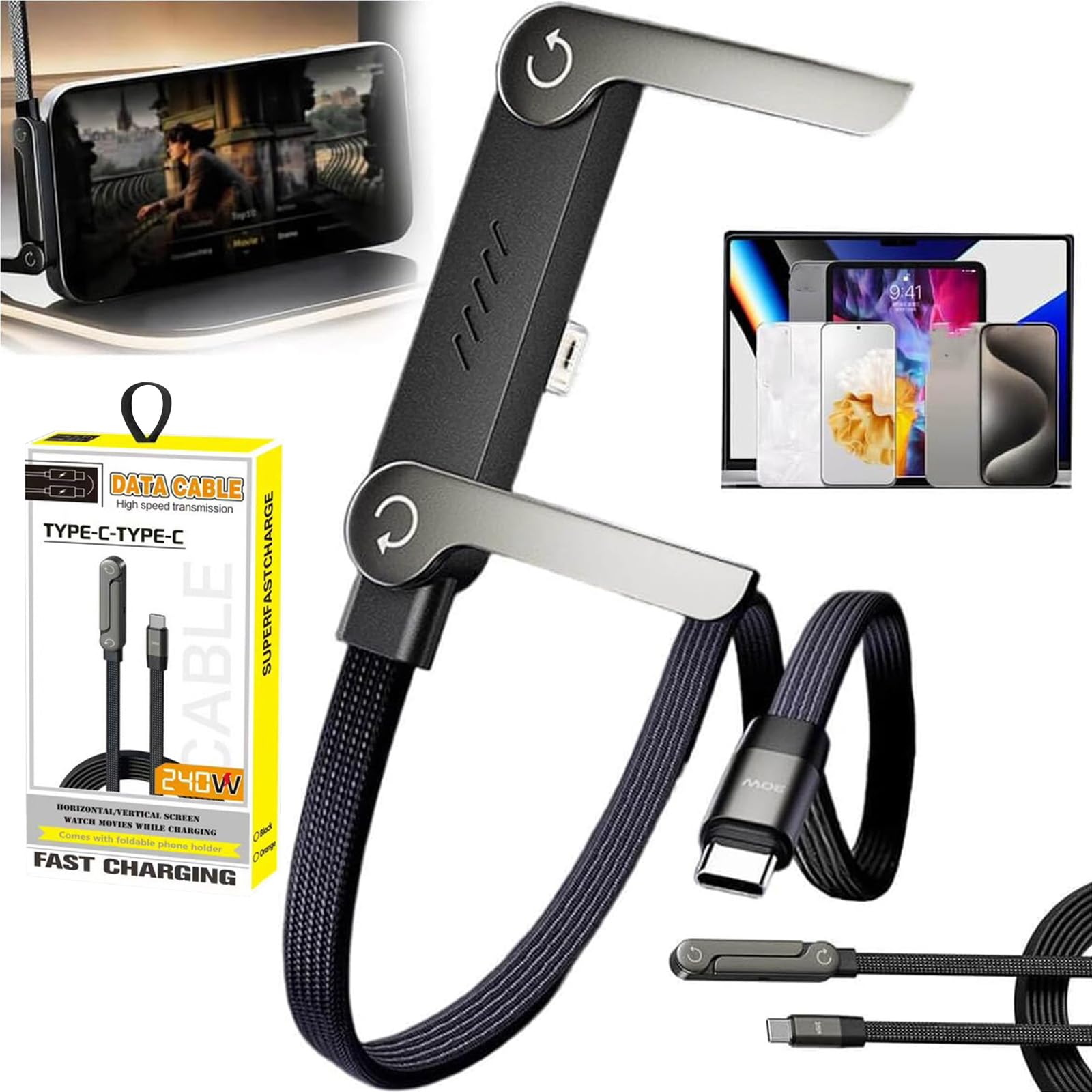 New 240W Fast Charging Foldable Phone Holder Data Cable