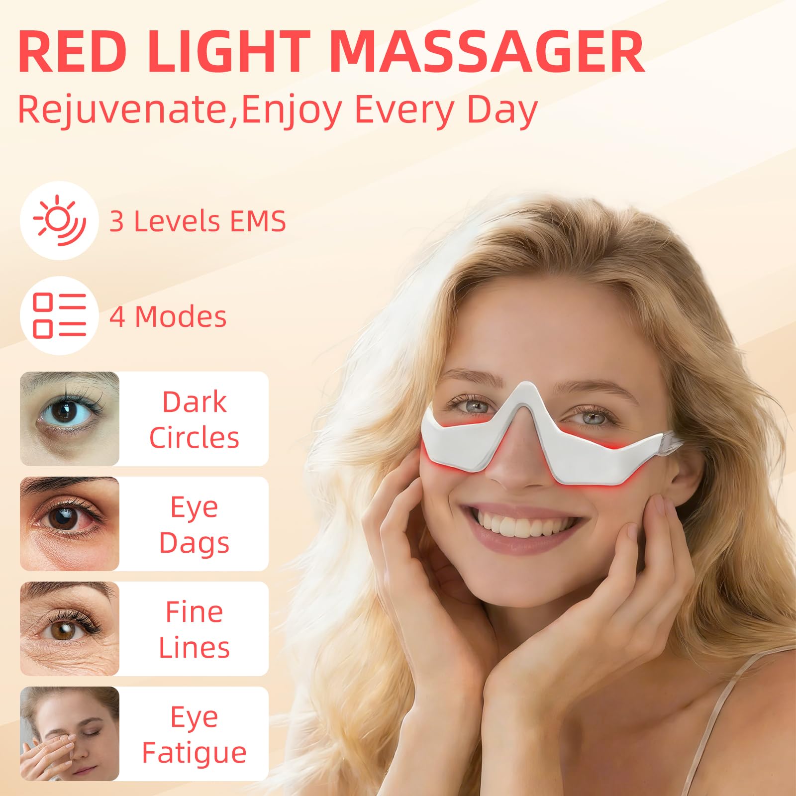 Microcurrent Massage Eye Care Device EMS Eye Red Light Massager - Reduces Dark Circles and Enhances Eye Beauty
