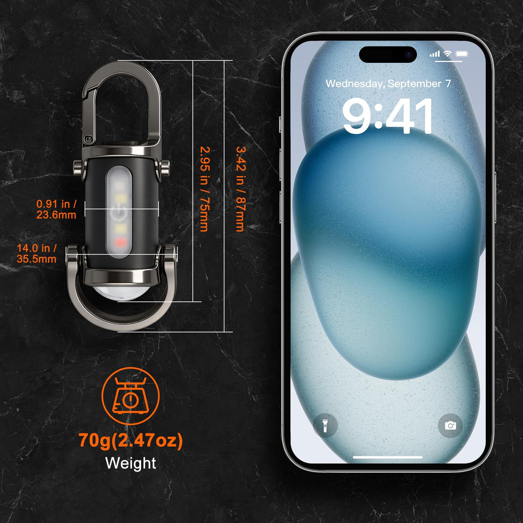 Rechargeable keychain flashlight, high-brightness emergency small flashlight, COB keychain work light flashlight (7 lighting modes), emergency power supply, suitable for use when walking, searching and hiking.
