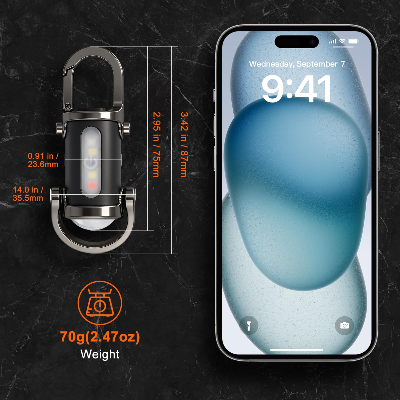 Rechargeable keychain flashlight, high-brightness emergency small flashlight, COB keychain work light flashlight (7 lighting modes), emergency power supply, suitable for use when walking, searching and hiking.