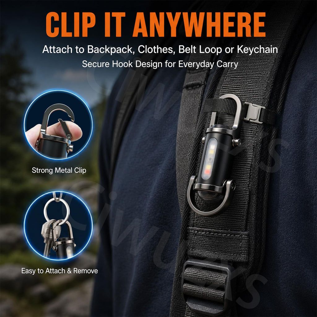 Rechargeable keychain flashlight, high-brightness emergency small flashlight, COB keychain work light flashlight (7 lighting modes), emergency power supply, suitable for use when walking, searching and hiking.