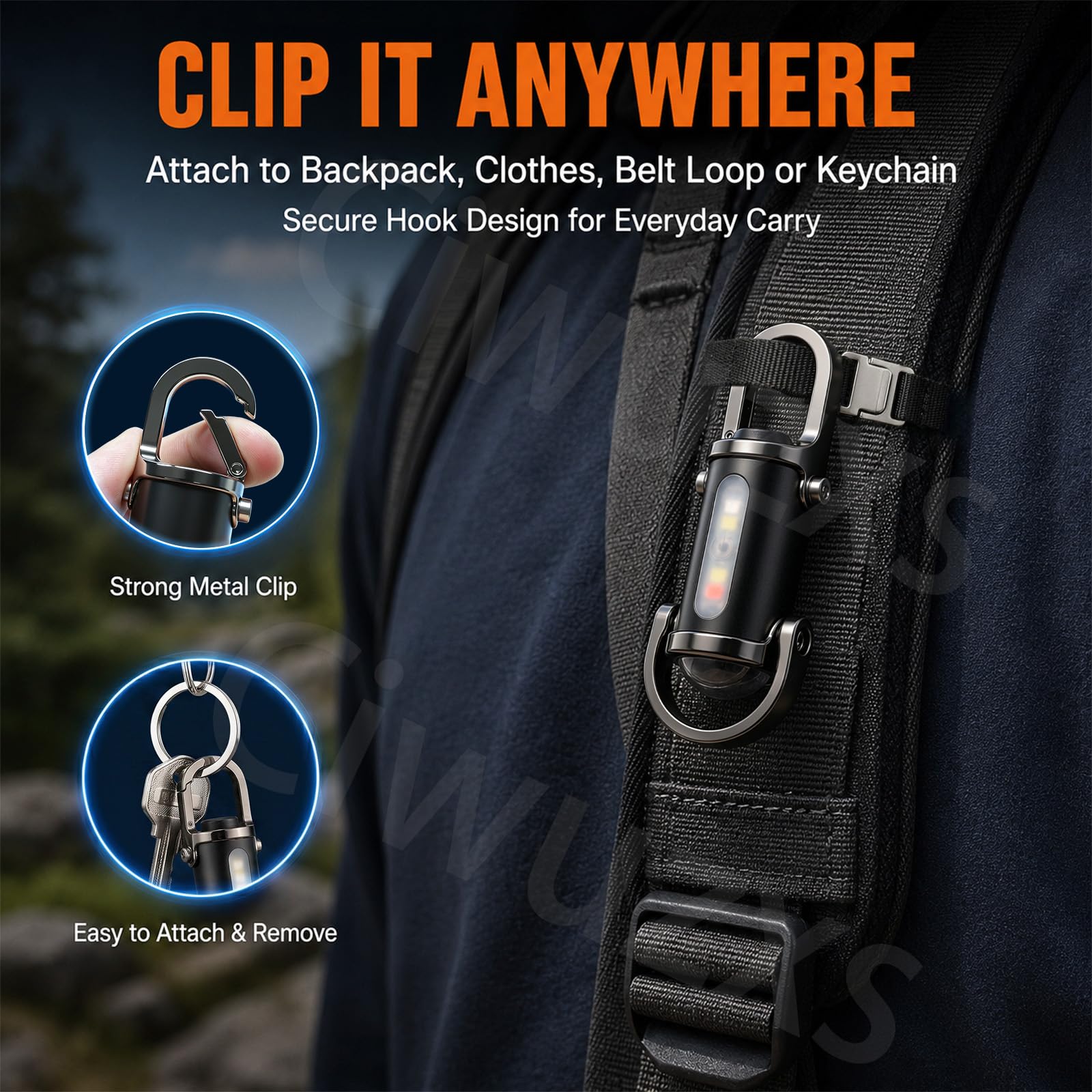 Rechargeable keychain flashlight, high-brightness emergency small flashlight, COB keychain work light flashlight (7 lighting modes), emergency power supply, suitable for use when walking, searching and hiking.