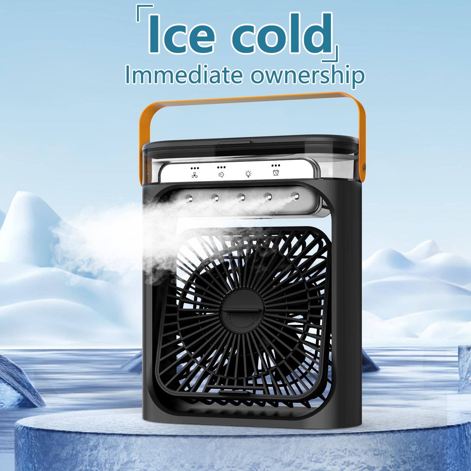 Portable Air Conditioner, 4-in-1 Air Cooler, 600ml Quiet Mini Air Conditioner Desk Fan, Mini Air Conditioning with 3 Speeds/Cool Mist/2-8H Timer/6 LED Light, Cooling Fan for Summer,Room,Home,Office