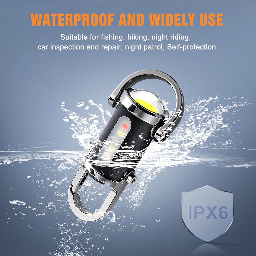 Rechargeable keychain flashlight, high-brightness emergency small flashlight, COB keychain work light flashlight (7 lighting modes), emergency power supply, suitable for use when walking, searching and hiking.