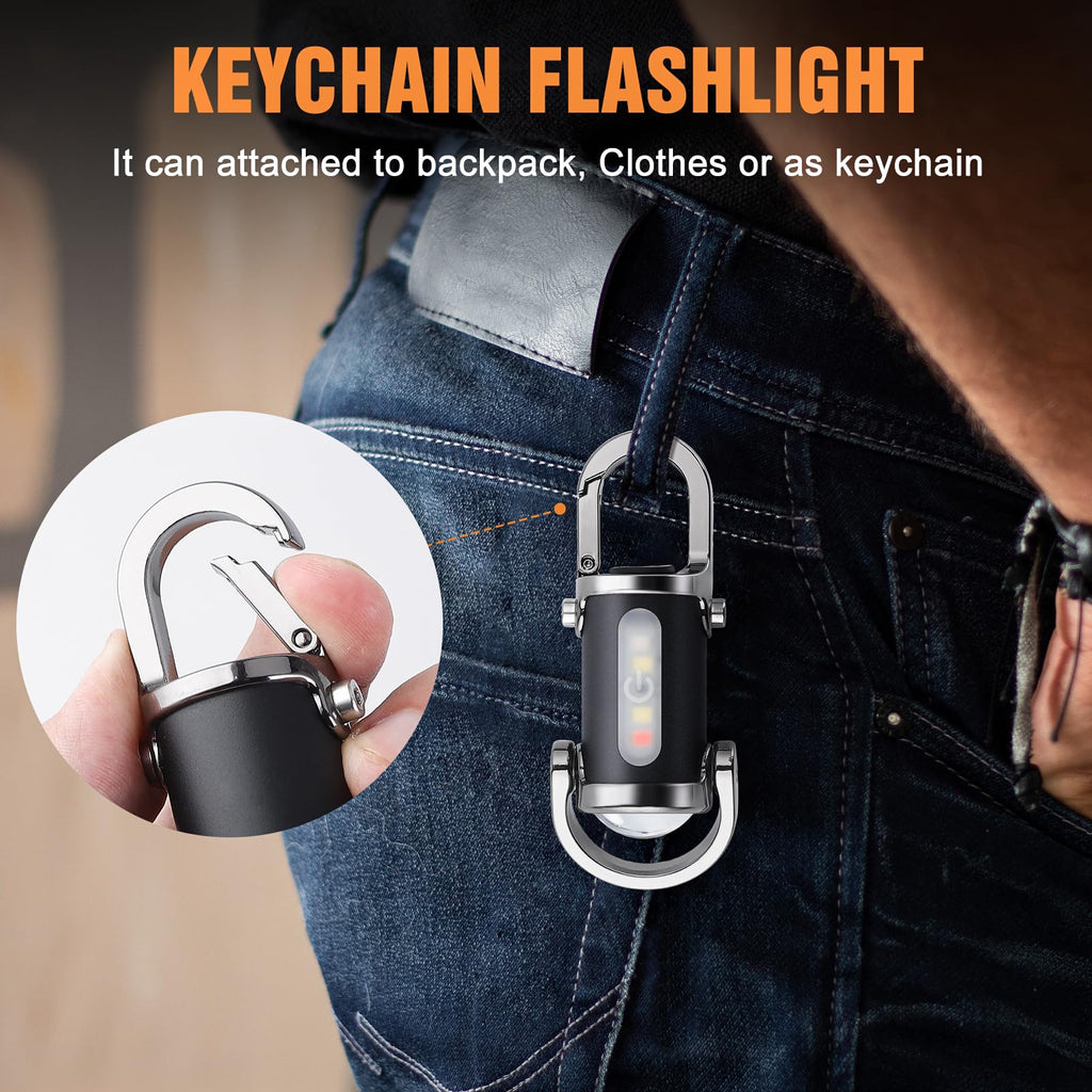 Rechargeable keychain flashlight, high-brightness emergency small flashlight, COB keychain work light flashlight (7 lighting modes), emergency power supply, suitable for use when walking, searching and hiking.