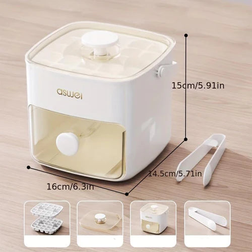 Ice Cube Maker, Storage Bin Set, Ice Cube Trays, with Press Lid & Tongs, Large Capacity Handled Press-Type Ice Block Tray Ice Cubes Reusable for DIY Cocktail Coffee Beverages for Party Home Use