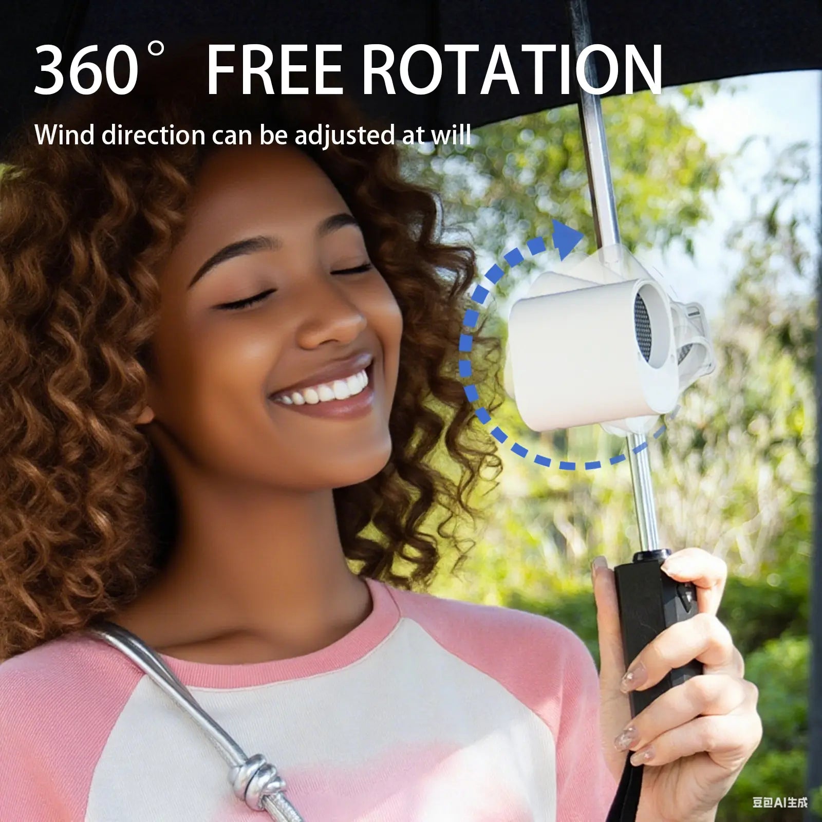 Mini portable clamp fan, with low noise design, can be clamped onto shirts/around the waist. It is a personal cooling fan for outdoor travel and work