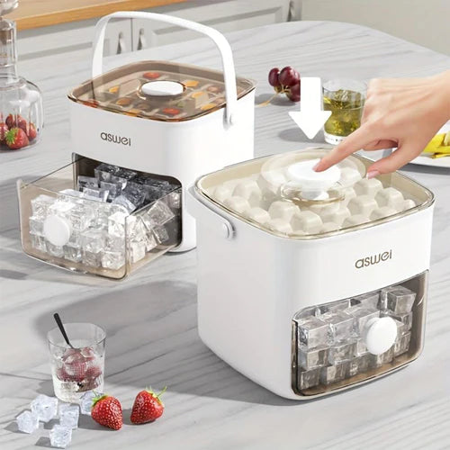 Ice Cube Maker, Storage Bin Set, Ice Cube Trays, with Press Lid & Tongs, Large Capacity Handled Press-Type Ice Block Tray Ice Cubes Reusable for DIY Cocktail Coffee Beverages for Party Home Use